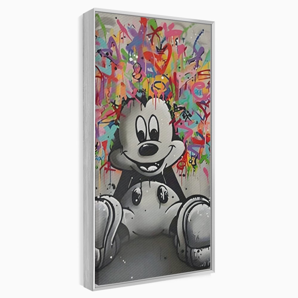 Tablou canvas cu tablou canvas cu mickey mouse colorat, in rama de aluminiu argintiu